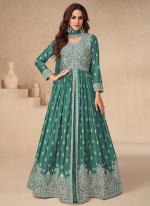 Chinnon Silk Sea Green Wedding Wear Embroidery Work Readymade Indo Western